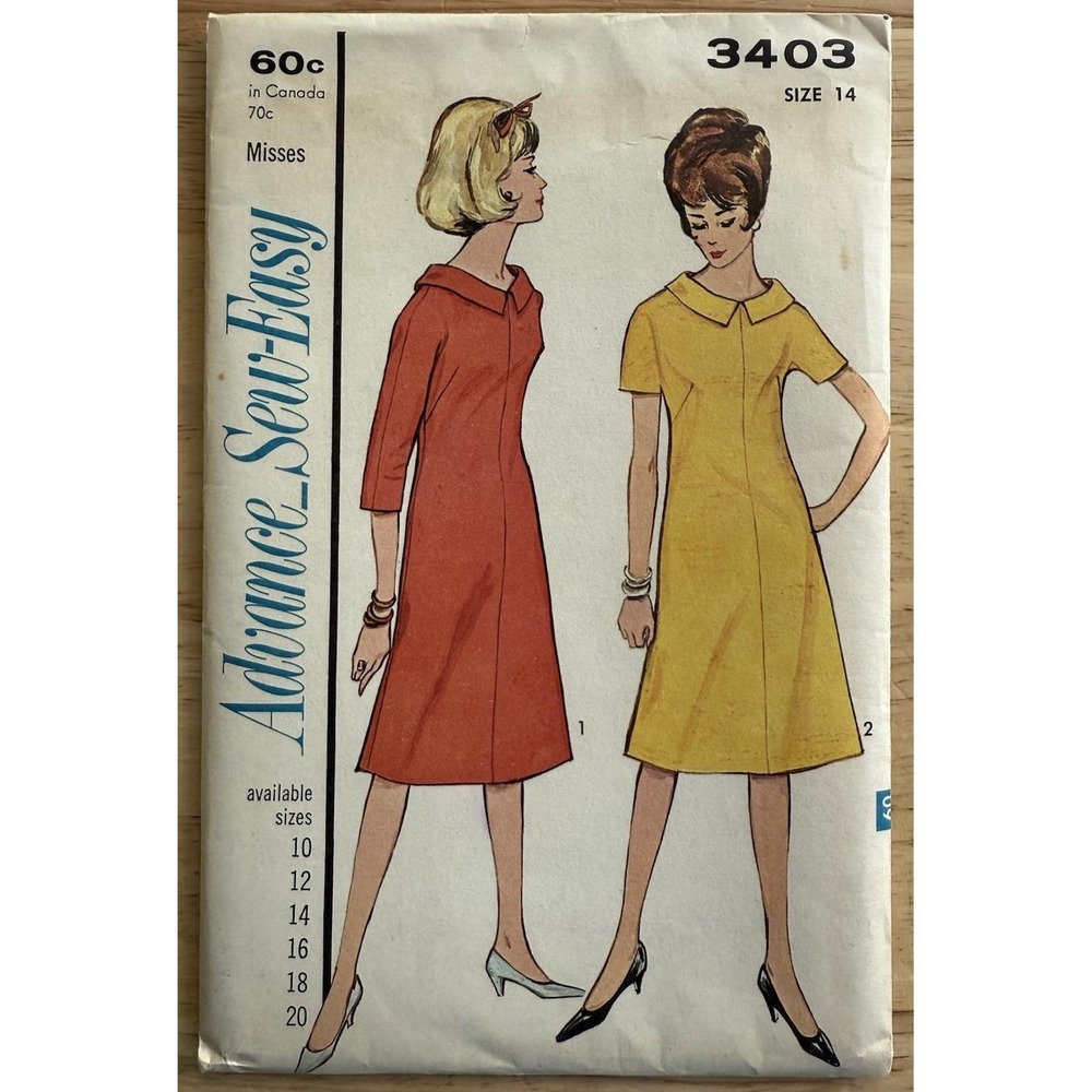 Vintage Advance Sew Easy Pattern‎ 3403 Misses' Dress Size 14